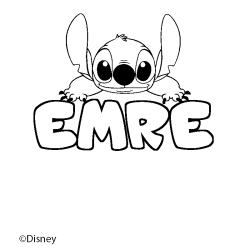 Coloriage pr&eacute;nom EMRE - d&eacute;cor Stitch