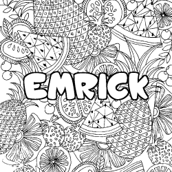 Coloriage pr&eacute;nom EMRICK - d&eacute;cor Mandala fruits