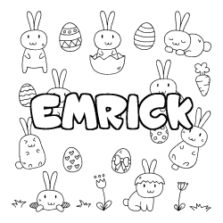 Coloriage pr&eacute;nom EMRICK - d&eacute;cor Paques