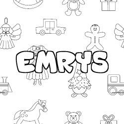 Coloriage pr&eacute;nom EMRYS - d&eacute;cor Jouets
