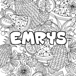 Coloriage pr&eacute;nom EMRYS - d&eacute;cor Mandala fruits