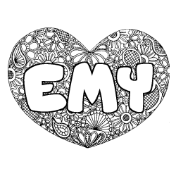 Coloriage prénom EMY - décor Mandala coeur