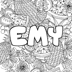 Coloriage prénom EMY - décor Mandala fruits