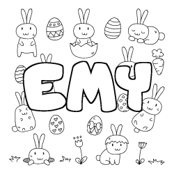 Coloriage prénom EMY - décor Paques