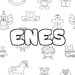 Coloriage pr&eacute;nom ENES - d&eacute;cor Jouets