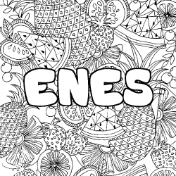 Coloriage pr&eacute;nom ENES - d&eacute;cor Mandala fruits