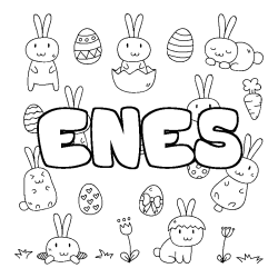 Coloriage pr&eacute;nom ENES - d&eacute;cor Paques