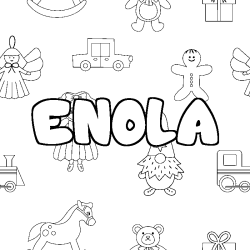 Coloriage prénom ENOLA - décor Jouets