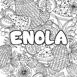 Coloriage pr&eacute;nom ENOLA - d&eacute;cor Mandala fruits