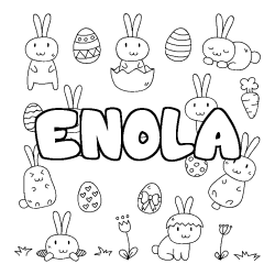 Coloriage prénom ENOLA - décor Paques