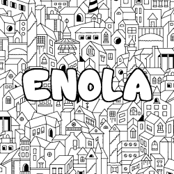 Coloriage prénom ENOLA - décor Ville