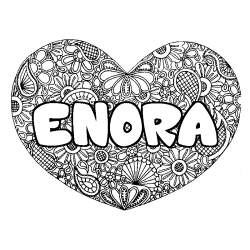 Coloriage pr&eacute;nom ENORA - d&eacute;cor Mandala coeur
