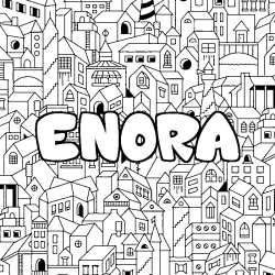 Coloriage prénom ENORA - décor Ville