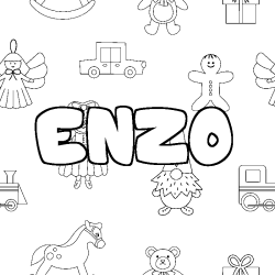 Coloriage prénom ENZO - décor Jouets