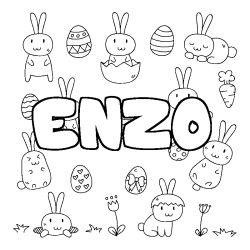 Coloriage prénom ENZO - décor Paques