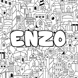 Coloriage prénom ENZO - décor Ville