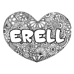 Coloriage pr&eacute;nom ERELL - d&eacute;cor Mandala coeur