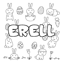 Coloriage pr&eacute;nom ERELL - d&eacute;cor Paques