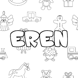 Coloriage pr&eacute;nom EREN - d&eacute;cor Jouets
