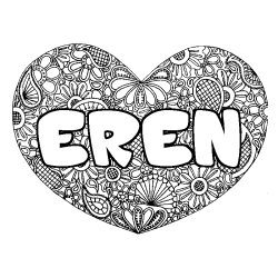 Coloriage pr&eacute;nom EREN - d&eacute;cor Mandala coeur
