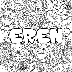 Coloriage pr&eacute;nom EREN - d&eacute;cor Mandala fruits