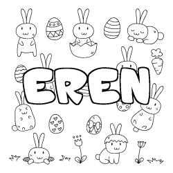 Coloriage pr&eacute;nom EREN - d&eacute;cor Paques