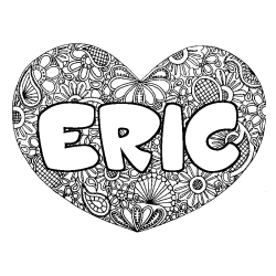 Coloriage pr&eacute;nom ERIC - d&eacute;cor Mandala coeur