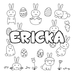 Coloriage pr&eacute;nom ERICKA - d&eacute;cor Paques
