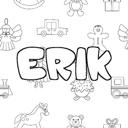 Coloriage pr&eacute;nom ERIK - d&eacute;cor Jouets