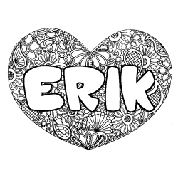 Coloriage pr&eacute;nom ERIK - d&eacute;cor Mandala coeur