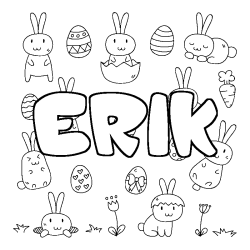 Coloriage pr&eacute;nom ERIK - d&eacute;cor Paques