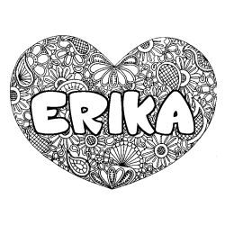 Coloriage prénom ERIKA - décor Mandala coeur