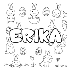 Coloriage prénom ERIKA - décor Paques