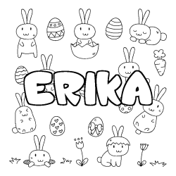 Coloriage pr&eacute;nom ERIKA - d&eacute;cor Paques