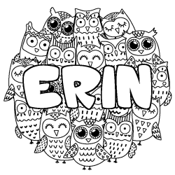 Coloriage prénom ERIN - décor Chouettes