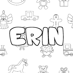 Coloriage prénom ERIN - décor Jouets