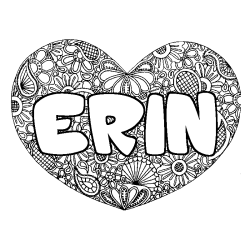 Coloriage prénom ERIN - décor Mandala coeur
