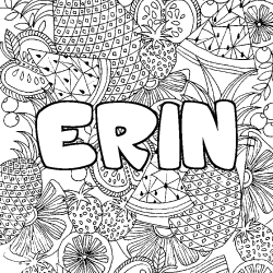 Coloriage pr&eacute;nom ERIN - d&eacute;cor Mandala fruits