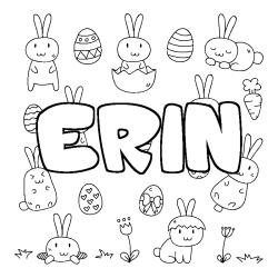 Coloriage prénom ERIN - décor Paques