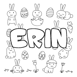 Coloriage pr&eacute;nom ERIN - d&eacute;cor Paques