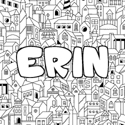 Coloriage prénom ERIN - décor Ville