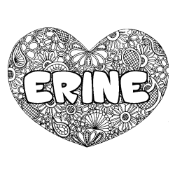 Coloriage pr&eacute;nom ERINE - d&eacute;cor Mandala coeur