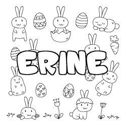 Coloriage pr&eacute;nom ERINE - d&eacute;cor Paques