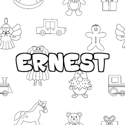 Coloriage pr&eacute;nom ERNEST - d&eacute;cor Jouets
