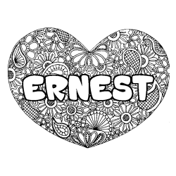 Coloriage prénom ERNEST - décor Mandala coeur