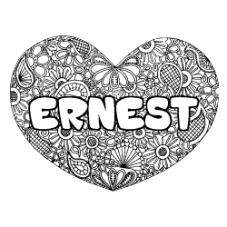 Coloriage pr&eacute;nom ERNEST - d&eacute;cor Mandala coeur