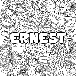 Coloriage prénom ERNEST - décor Mandala fruits