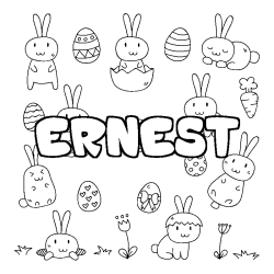 Coloriage pr&eacute;nom ERNEST - d&eacute;cor Paques