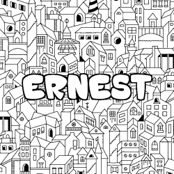 Coloriage pr&eacute;nom ERNEST - d&eacute;cor Ville