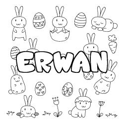 Coloriage pr&eacute;nom ERWAN - d&eacute;cor Paques